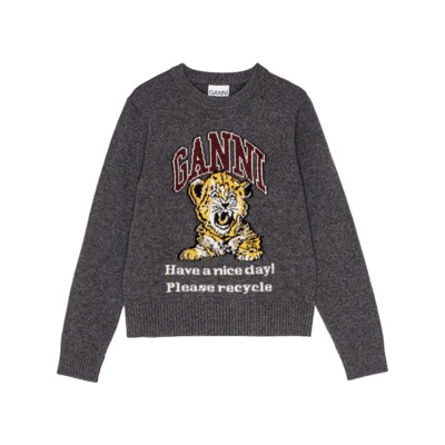 Grijze Tiger Logo Trui Ganni , Gray , Dames