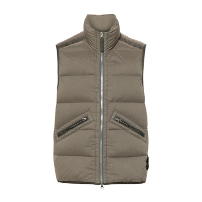 Groene Gewatteerde Vest met Mock Hals Stone Island , Green , Heren