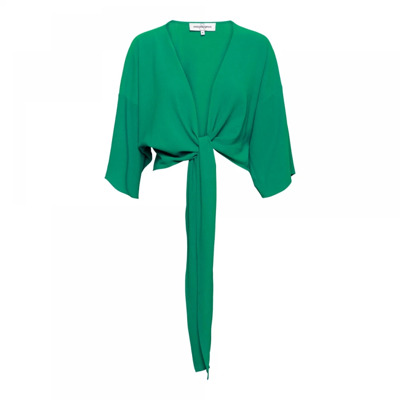 Groene top met korte mouwen en knoopdetail &Co Woman , Green , Dames