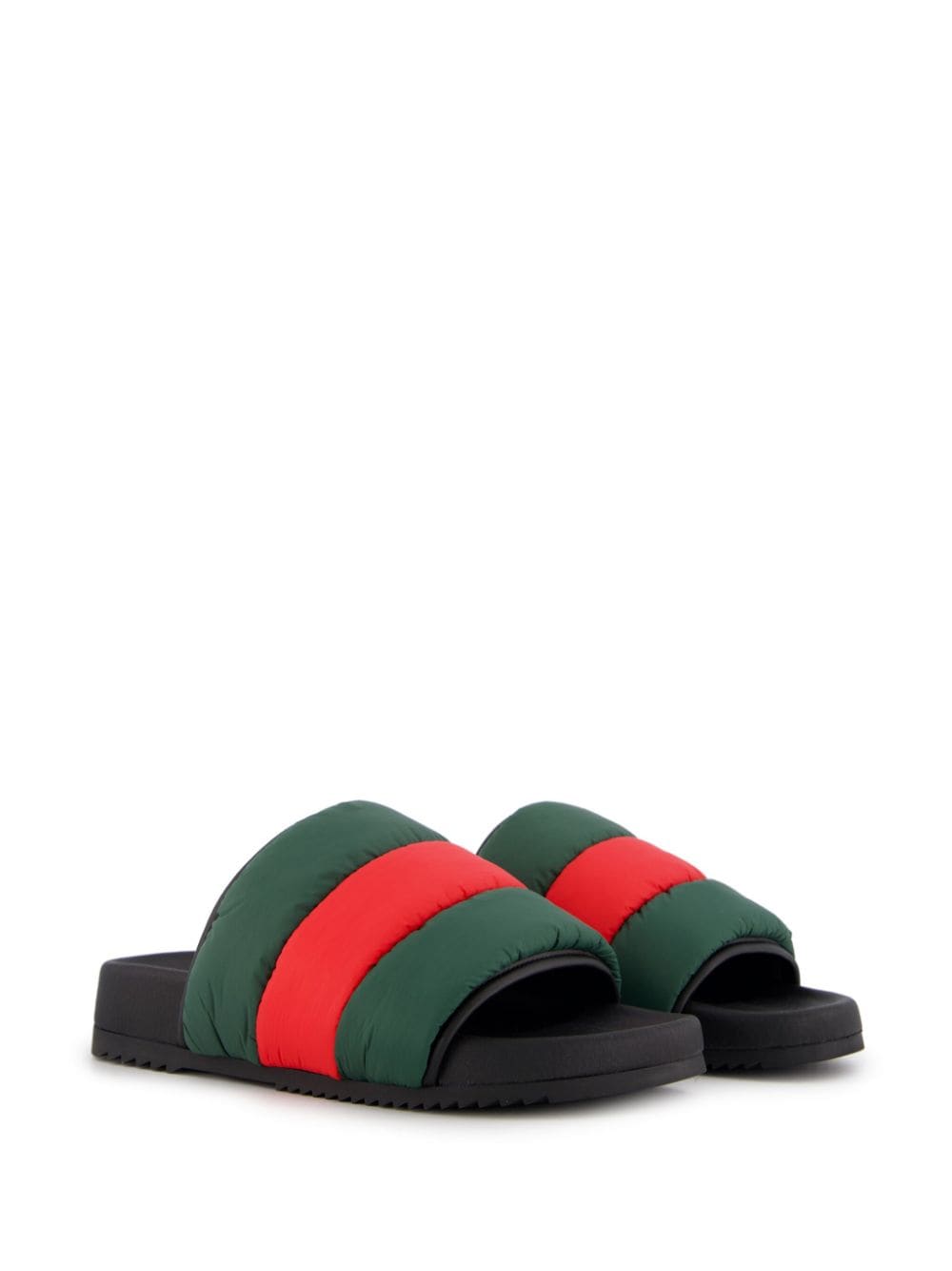 Gucci Gewatteerde slippers met web-streep - Groen