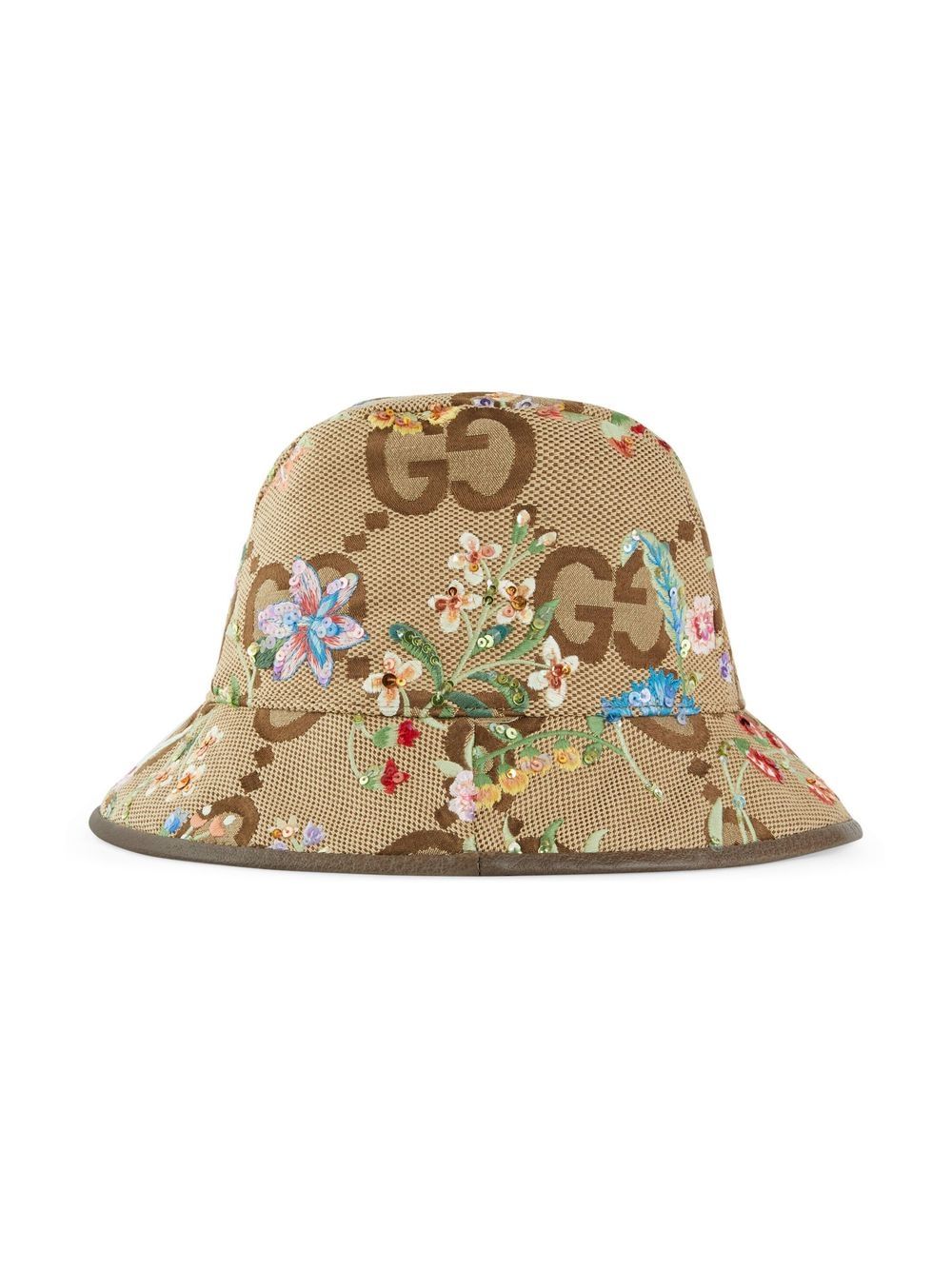 Gucci Vissershoed met GG Flora logo - Beige