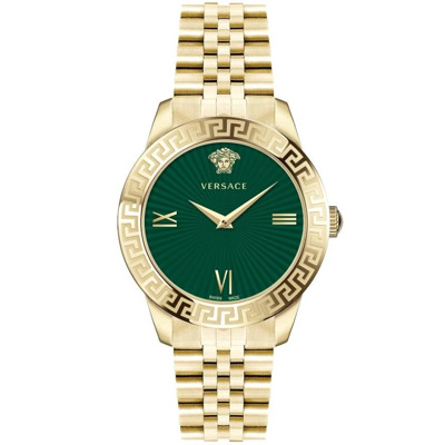 Handtekening Goud Roestvrij Staal Groen Horloge Versace , Multicolor , Dames