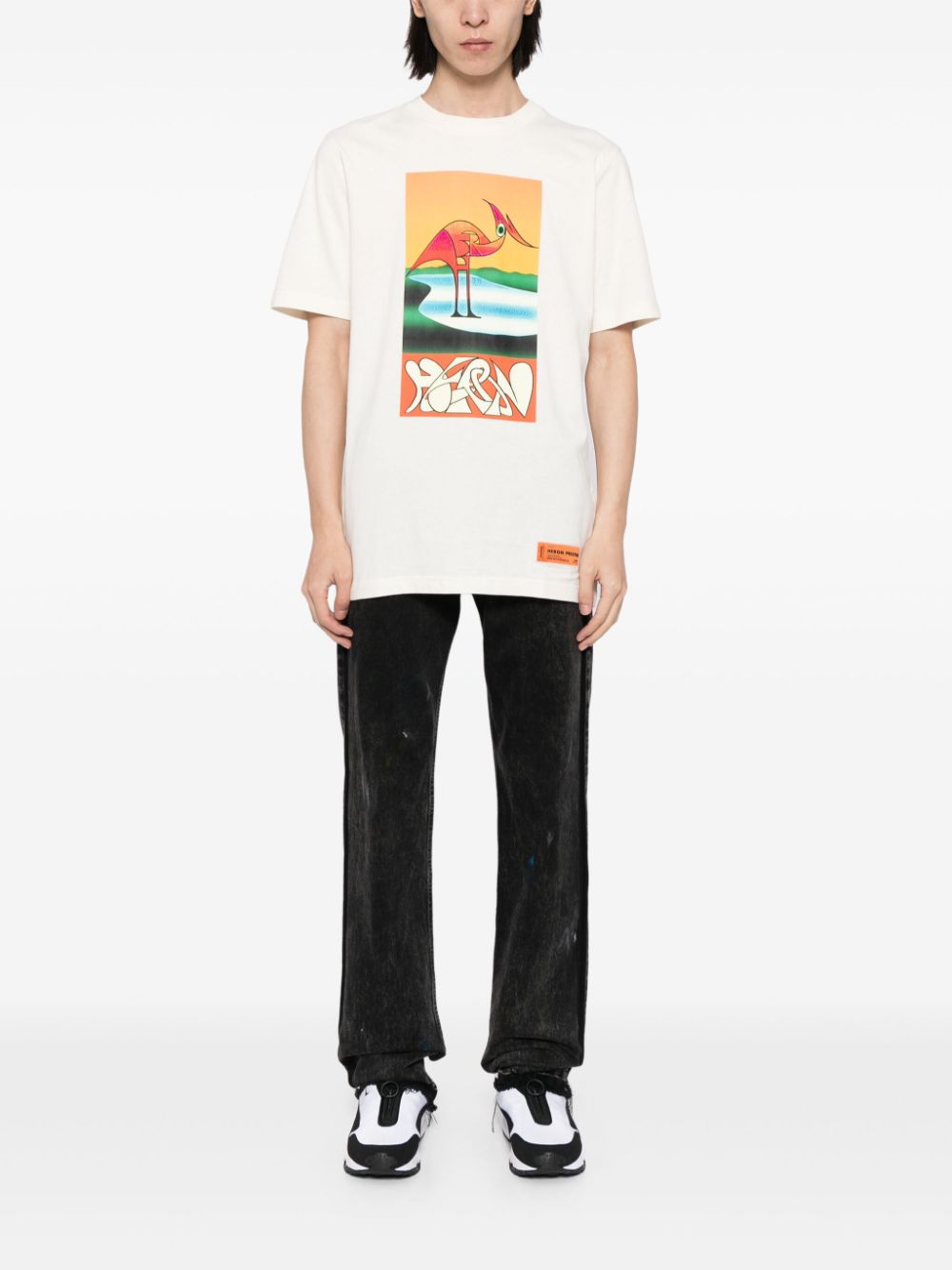 Heron Preston T-shirt met abstracte reiger-print - Beige