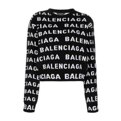 Intarsia-Knit Logo Wollen Trui Balenciaga , Black , Dames