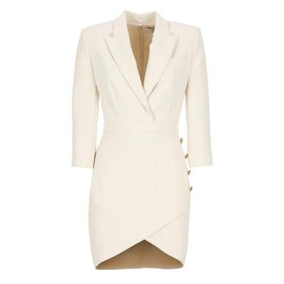 Ivoor Peak Revers Jurk met Gouden Knopen Elisabetta Franchi , Beige , Dames