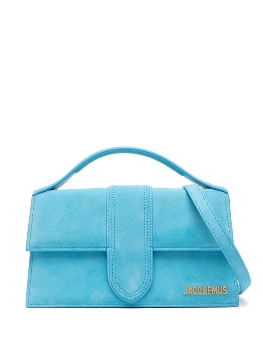 Jacquemus Shoppers - Light Blue Suede Bambino Bag in blauw