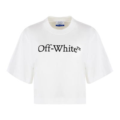 Katoenen Logo Print Cropped T-Shirt Off White , White , Dames