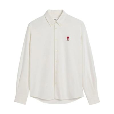 Katoenen Logo Shirt Ami Paris , White , Heren