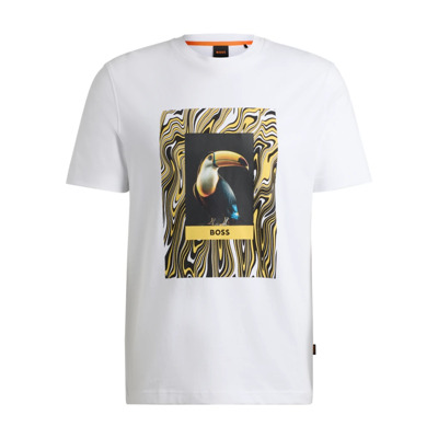 Katoenen T-shirt met 'Te-Tucan' Design Hugo Boss , White , Heren