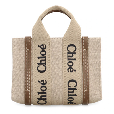 Linnen Tote tas met leren details Chloé , Beige , Dames