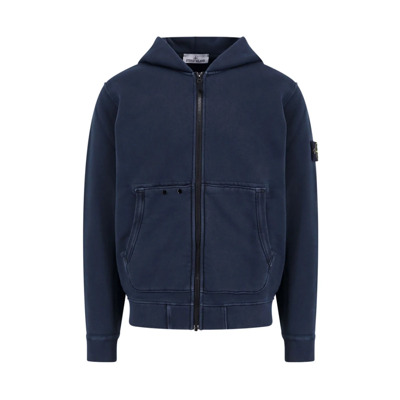 Logo Patch Katoenen Hoodie Stone Island , Blue , Heren