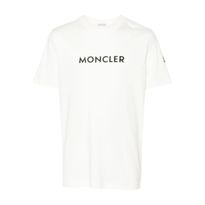 Logo Print Wit T-shirt Moncler , White , Heren