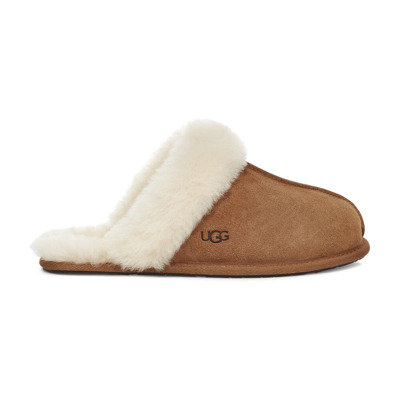 Luxe Suède Pantoffels met Schapenvacht Kraag UGG , Brown , Dames