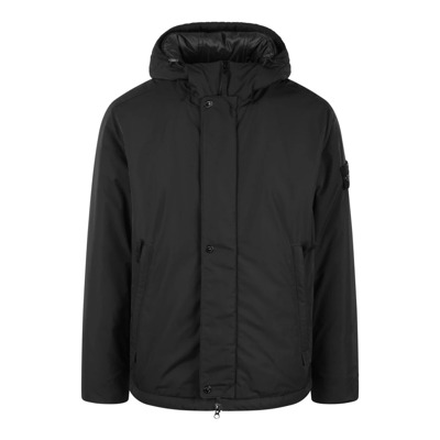 Micro Twill Gevoerde Hoodie Jas Stone Island , Black , Heren