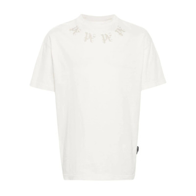 Monogram Crew-neck T-shirt met Orange Palm Tree Print Palm Angels , Beige , Heren