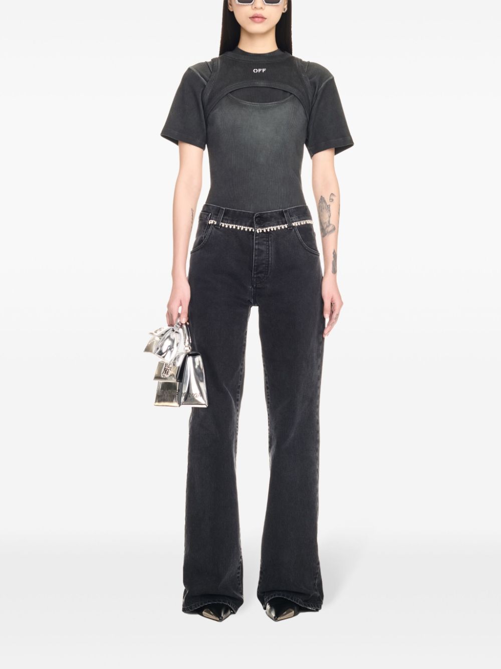 Off-White Jeans met wijde pijpen en ceintuur - Zwart