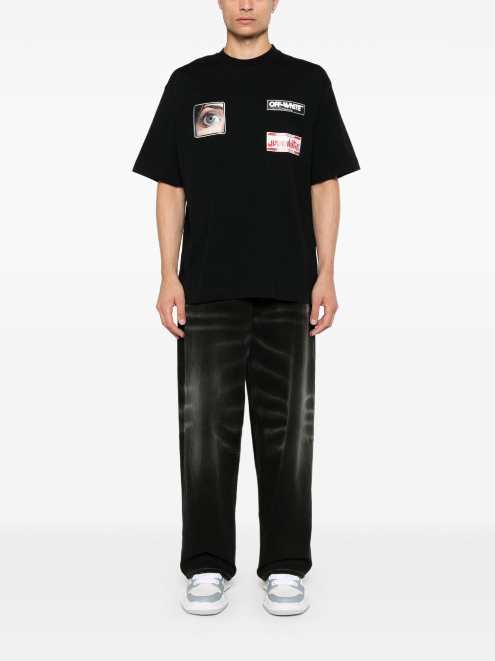 Off-White T-shirt met Eye-logo - Zwart