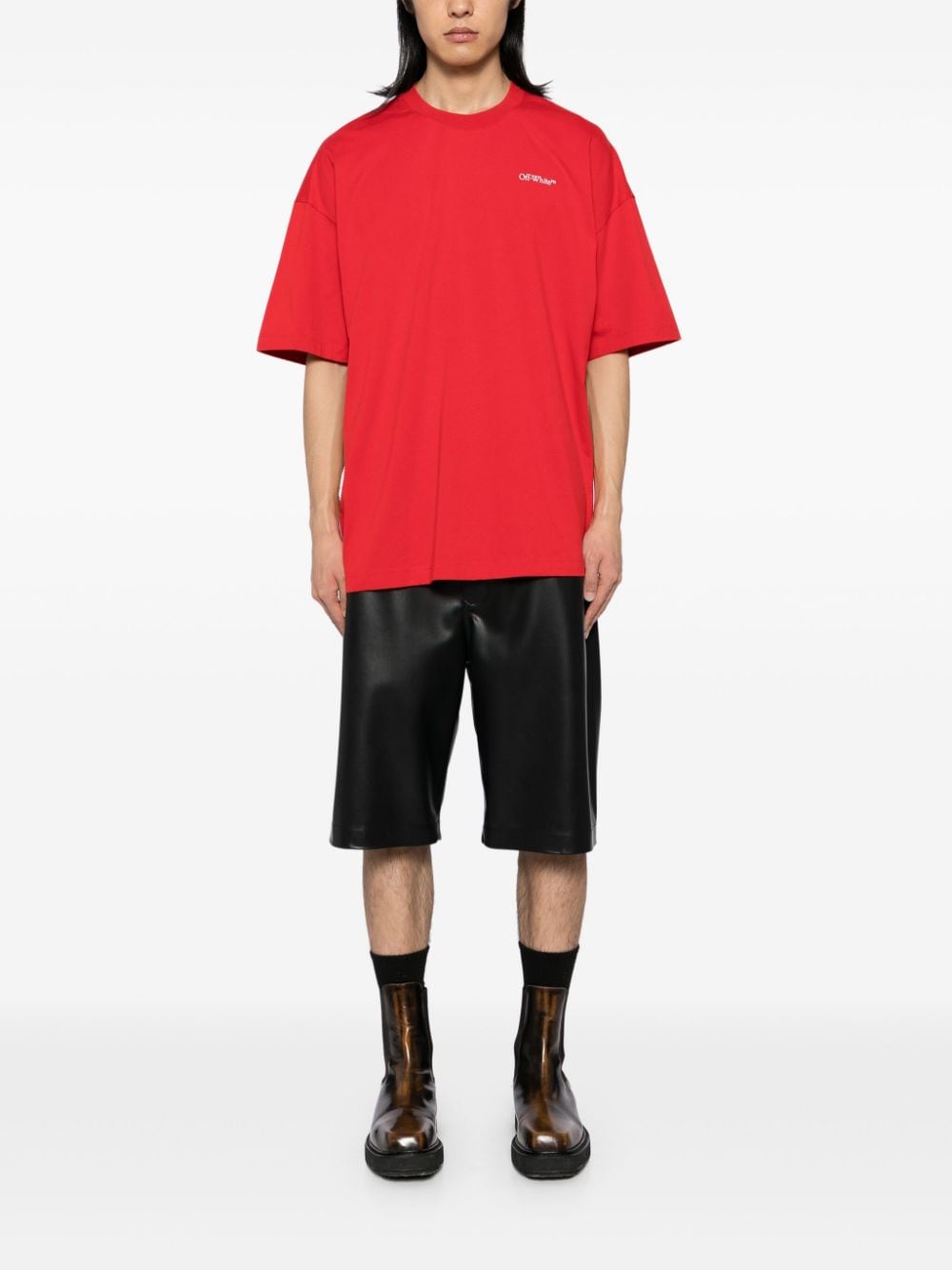 Off-White T-shirt met logoprint - Rood