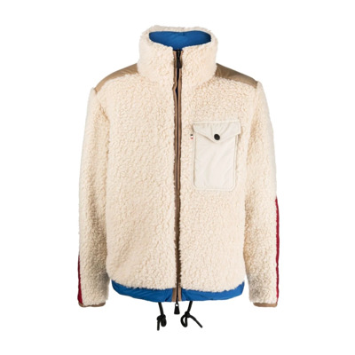 Omkeerbare Teddy Fleece Jas met Color Block Design Moncler , White , Heren