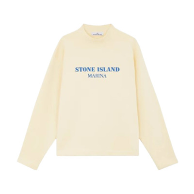 Oversized Cotton Fleece Turtleneck Sweater Stone Island , Yellow , Heren