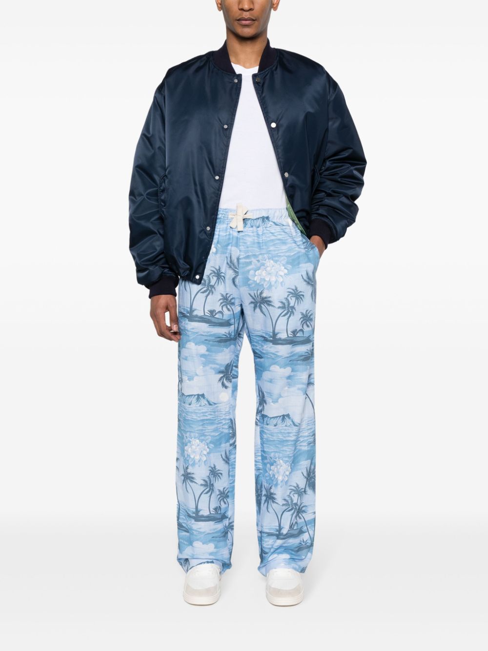 Palm Angels Broek met wijde pijpen en print - Blauw