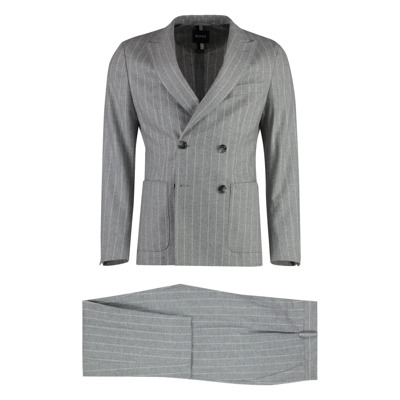 Pin-striped wollen pak met reverskraag Hugo Boss , Gray , Heren