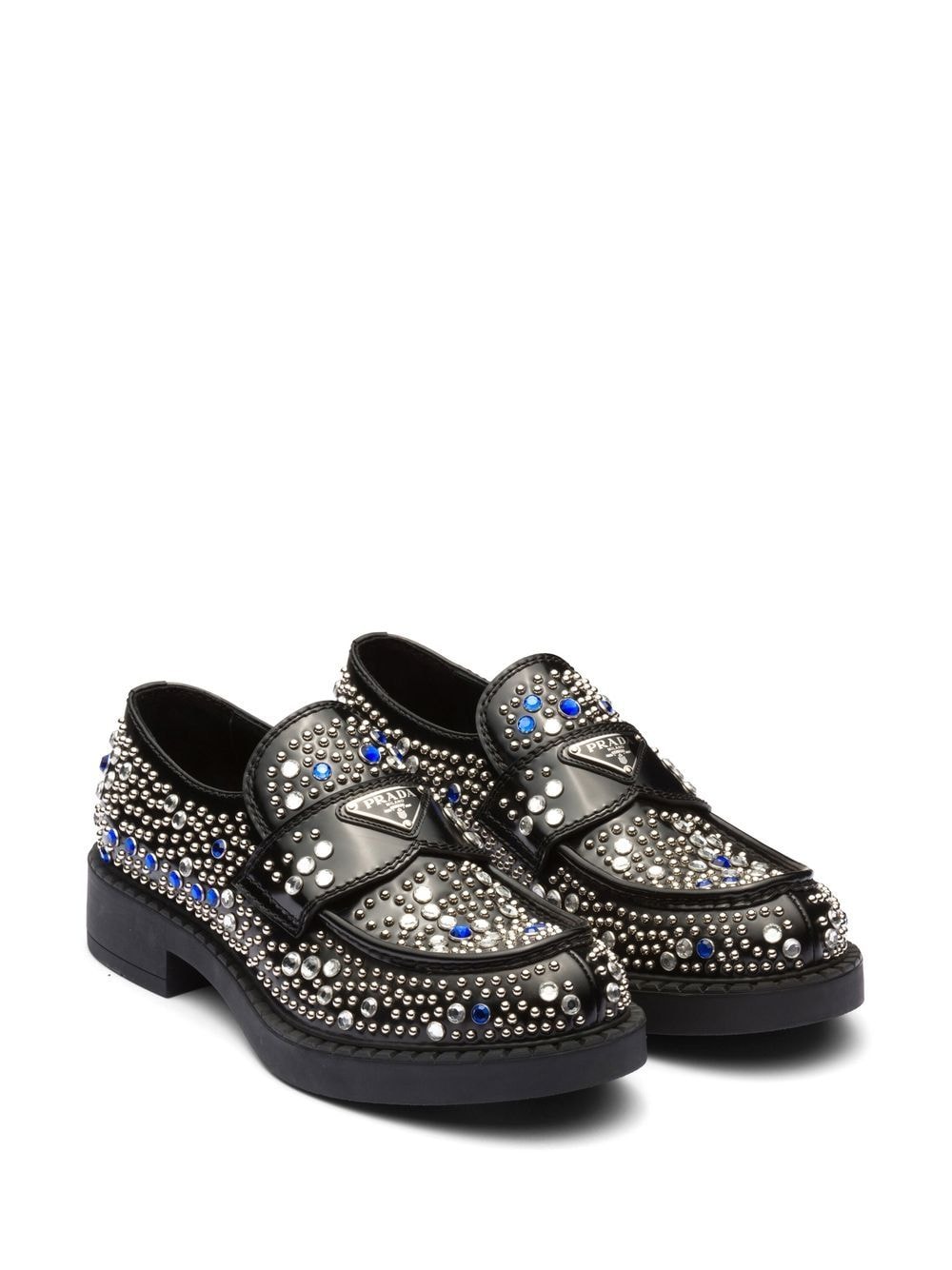 Prada Loafers van geborsteld leer met stras - Zwart