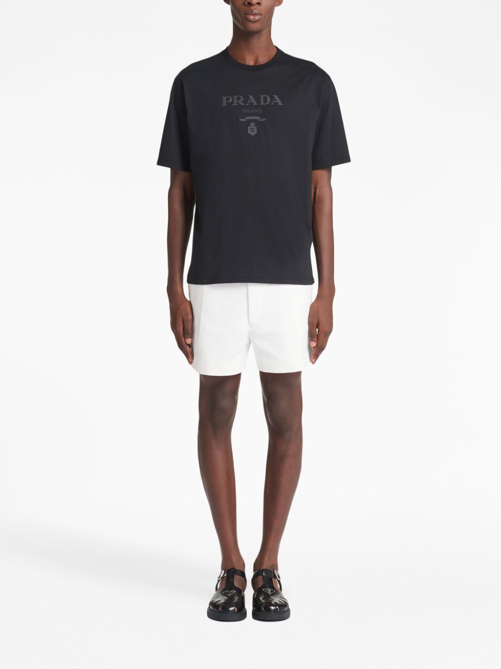 Prada T-shirt met logo-reliëf - Zwart