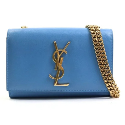 Pre-owned Leather shoulder-bags Yves Saint Laurent Vintage , Blue , Dames