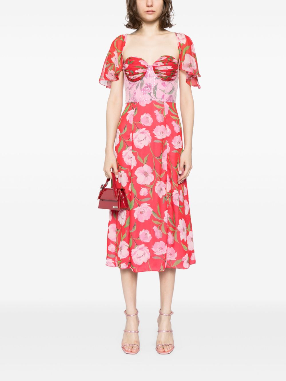 ROTATE BIRGER CHRISTENSEN Midi-jurk met bloemenprint - Rood