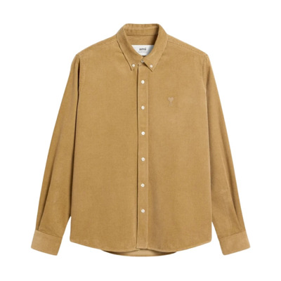 Ribfluwelen Shirt in Zandkleur Ami Paris , Beige , Heren