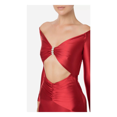 Satijnen jumpsuit met steendetail Elisabetta Franchi , Red , Dames