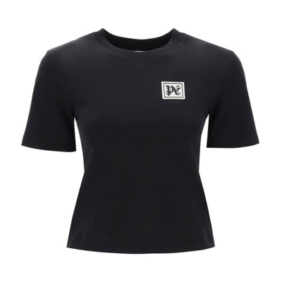 Ski Club T-shirt met Monogram Patch Palm Angels , Black , Dames