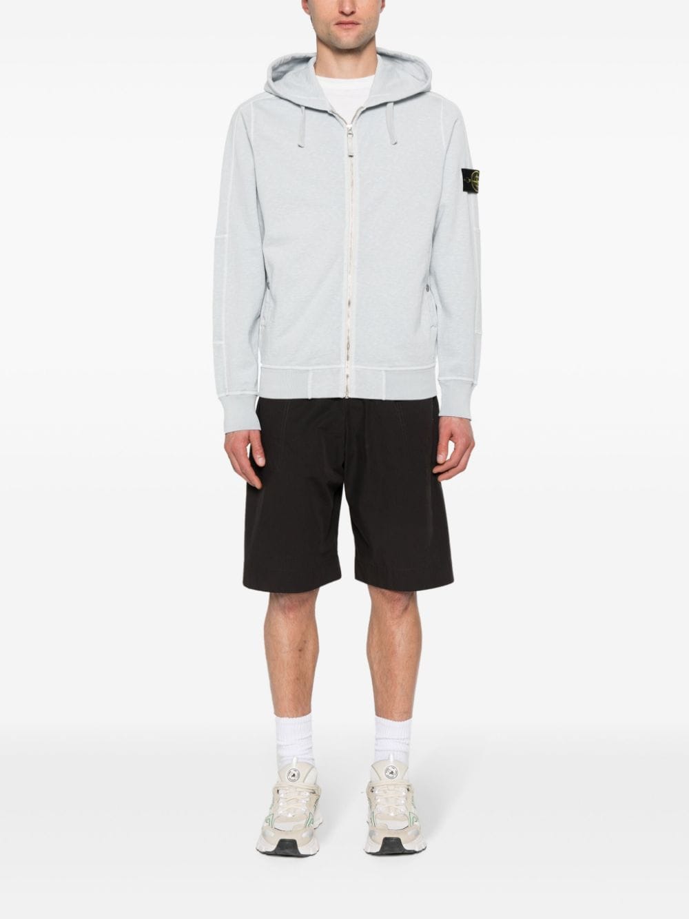 Stone Island Hoodie met rits en Compass-logopatch - Blauw