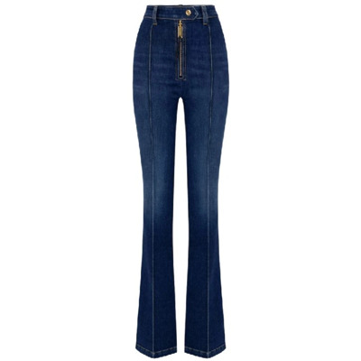 Stretch katoenen uitlopende jeans met ribbels Elisabetta Franchi , Blue , Dames