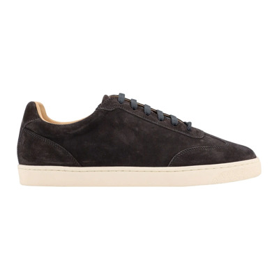 Suede Lace-up Sneakers met Logo Print Brunello Cucinelli , Gray , Heren