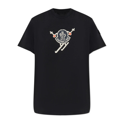 T-shirt met bedrukt logo Moncler , Black , Heren