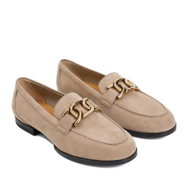 Tod's Loafers & ballerina schoenen - Beige Cappuccino Suede Leather Loafer Rubber Sole in bruin