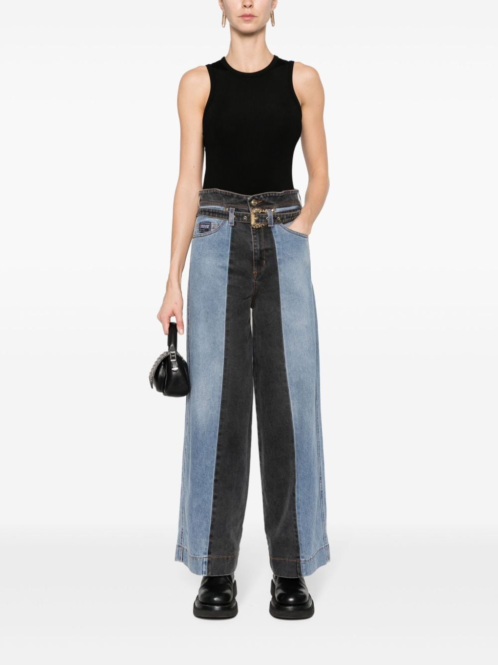 Versace Jeans Couture High waist jeans met wijde pijpen - Blauw