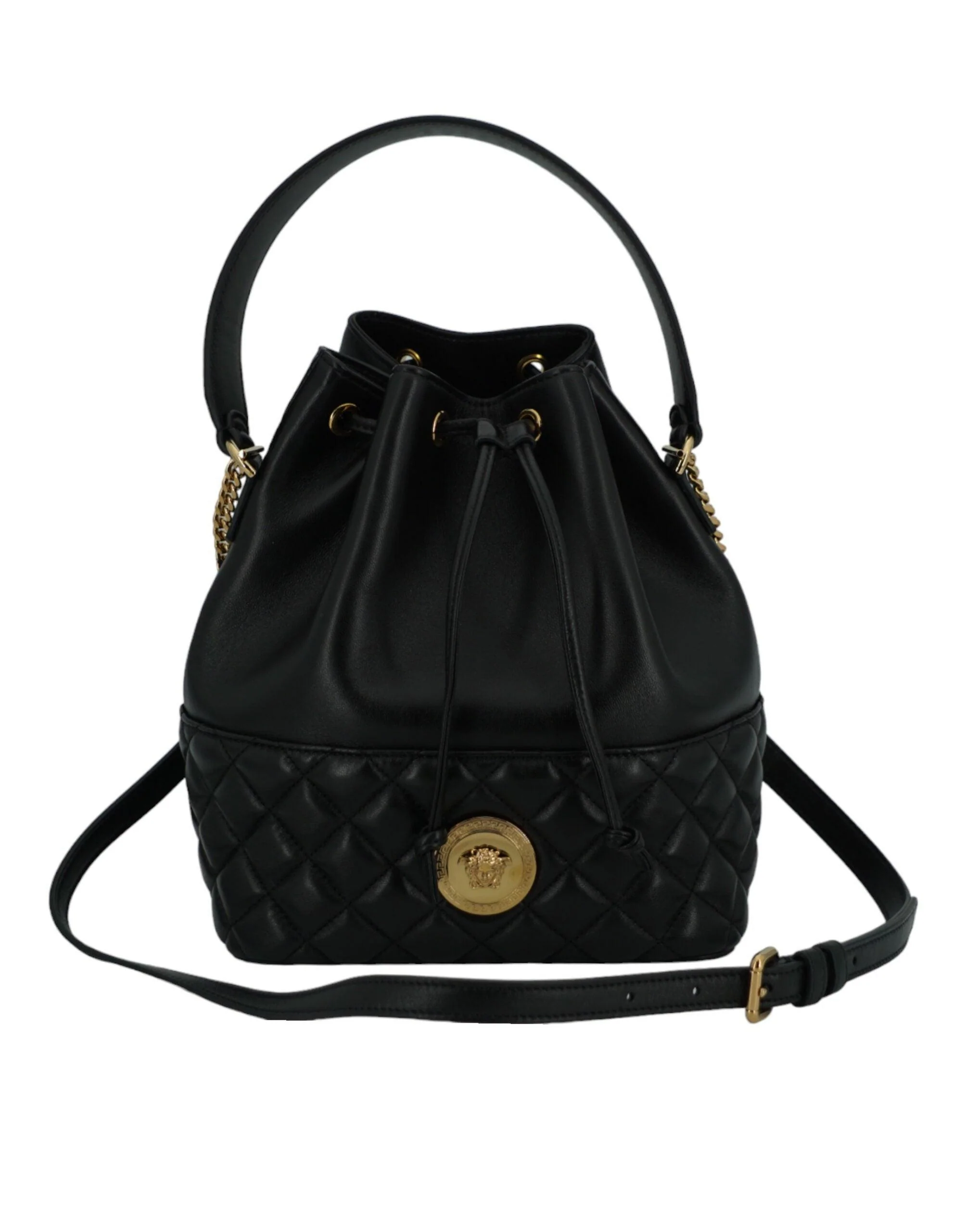 Versace Zwart leren medusa bucket tas