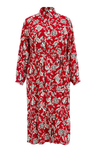 WE Fashion - Dames jurk met dessin - Curve - Relaxed Fit - Saffraan rood - Viscose - Plus Size Maat: 44