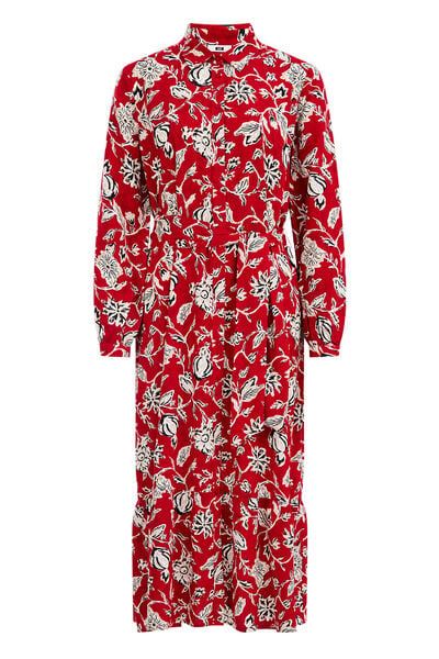 WE Fashion - Dames jurk met dessin - Relaxed Fit - Saffraan rood - Viscose - Maat: S