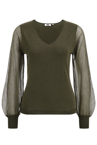 WE Fashion - Dames trui met glittergaren - Khaki - Viscose - Maat: XS