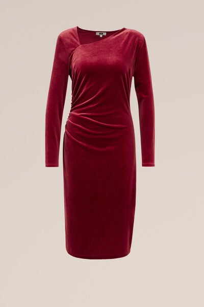 WE Fashion - Dames velvet jurk - Donkerrood - Maat: XS