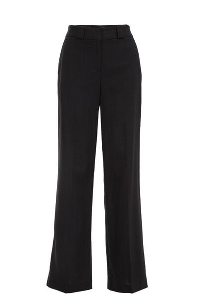 WE Fashion - Dames wide leg pantalon van linnenmix - Regular fit - Zwart - Linnen - Maat: 32