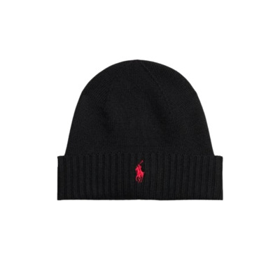 Warme Geribbelde Beanie Muts Ralph Lauren , Black , Heren