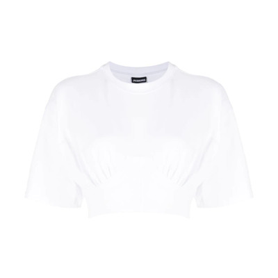 Wit Gedrapeerd Detail Crew Neck T-shirt Jacquemus , White , Dames