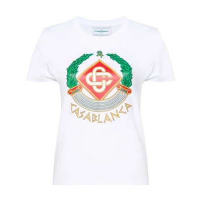 Wit Katoenen Logo Print T-shirt Casablanca , White , Dames