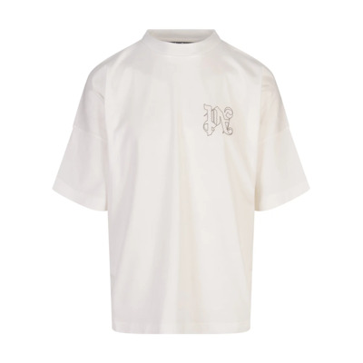 Wit Monogram T-shirt met Oversized Pasvorm Palm Angels , White , Heren