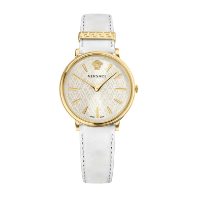 Wit wijzerplaat lederen goud stalen horloge Versace , Multicolor , Dames